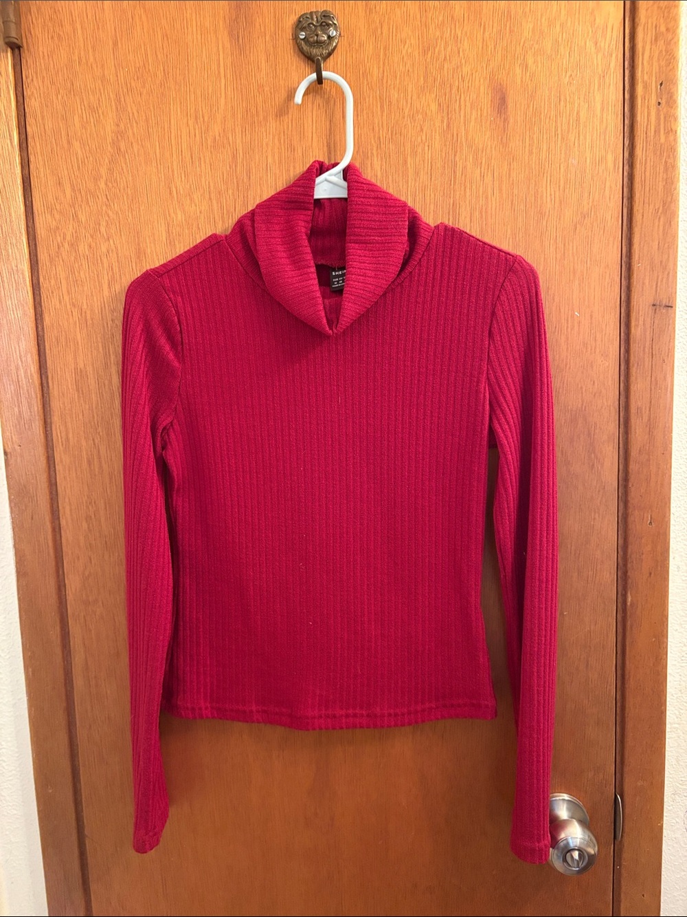 Ribbed Red Turtleneck Sweater - Women's